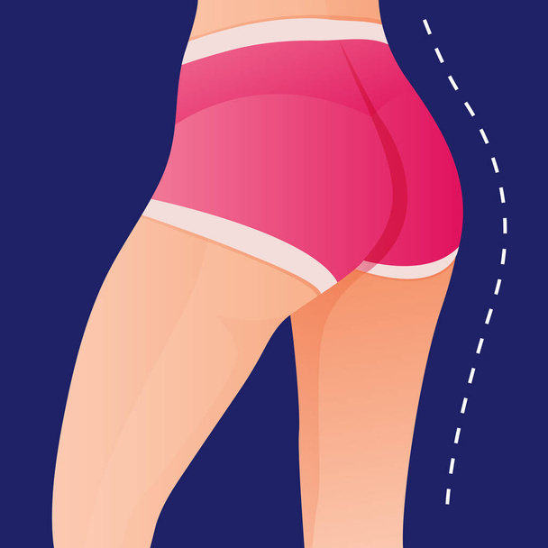 Perfect slim toned young body of the girl. sporty woman in sportswear, shorts butt icon for mobile apps, slim body, vector illustration. - Vektor, kép