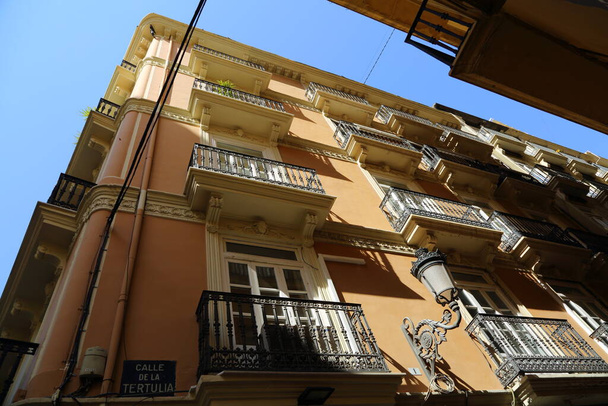 Beautiful old buildings in Valencia, Spain. Interesting architecture details. Siesta. No people. - Valokuva, kuva