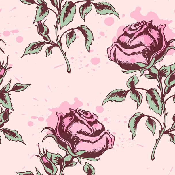 Vintage seamless pattern with pink roses - Vettoriali, immagini