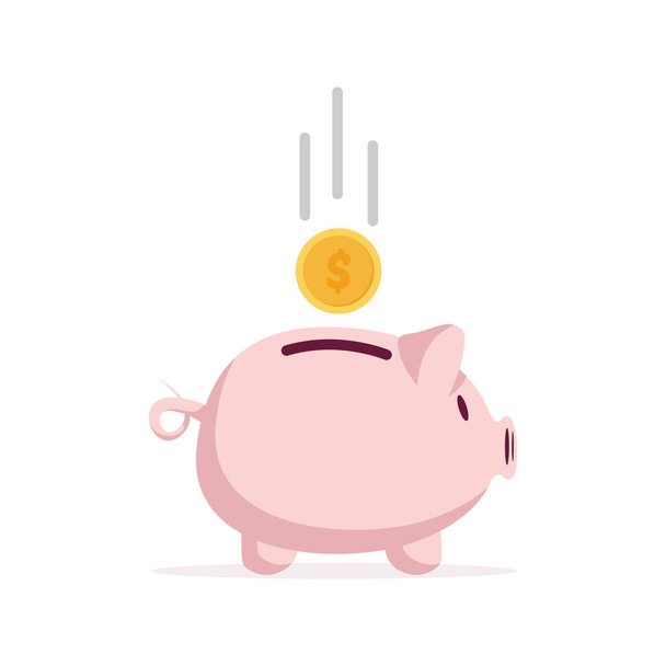 Piggy bank in a flat style. Piggy bank with coin vector illustration. - Vector, Image