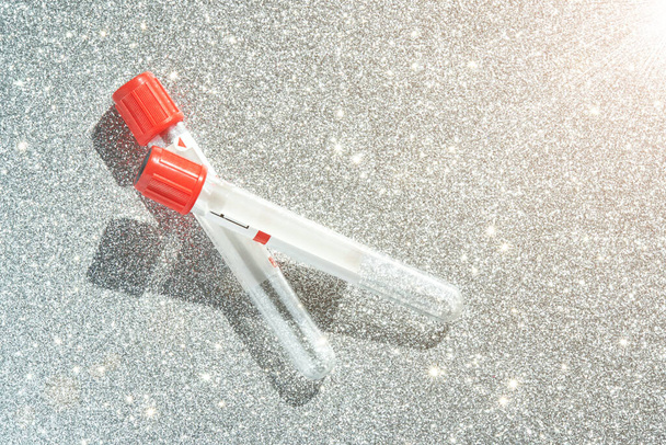 vacutainer for collecting blood material in laboratory. Top view. - Photo, Image