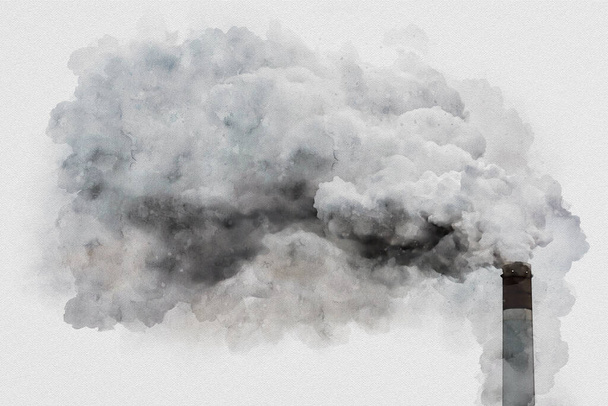 Illustrazione computerizzata del camino alto che esaurisce o tira un'enorme quantità di fumo, nebbia o inquinamento, Rotterdam, Paesi Bassi
 - Foto, immagini