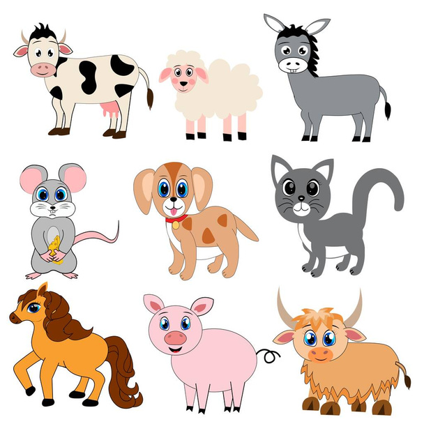 Farm animals set , cartoon  illustration - Photo, Image