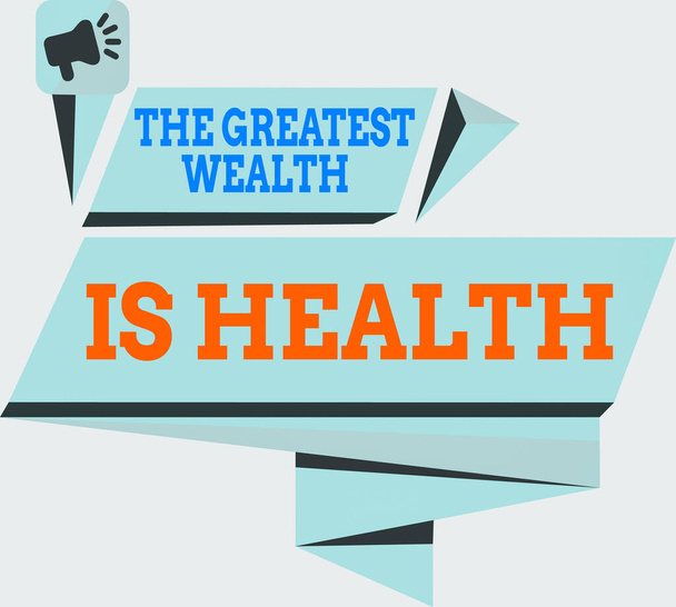 Найбільше багатство - це здоров'я. Концепція означає, що багато хто жертвує своїми грошима, щоб бути здоровим чотирикутником Формування абстрактної форми Горизонтальний графічний контур Мегафон
. - Фото, зображення
