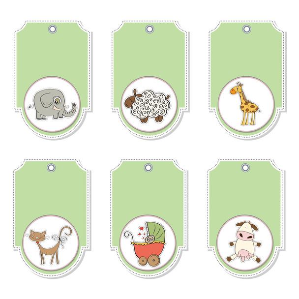 Cartoon animals labels set - Vector, Image