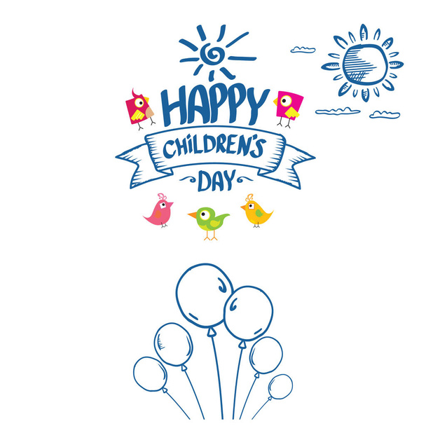 1 june international childrens day cartoon doodle style banner background. happy Children day greeting cad, icon or label. Cartoon kids day poster. Children day hand drawn banner design - Vector, Image