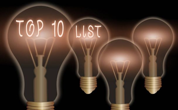 Знак, показывающий топ-10 списка. Концептуальная фотография десять наиболее важных или успешных пунктов в конкретном списке
. - Фото, изображение