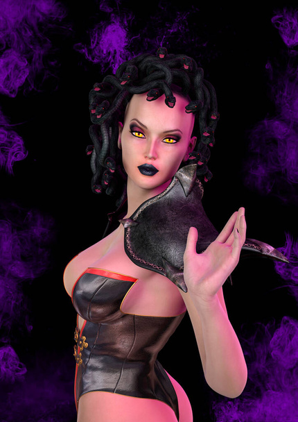 Портрет фантазії сексуальна жінка-демон на чорному тлі
. - Фото, зображення