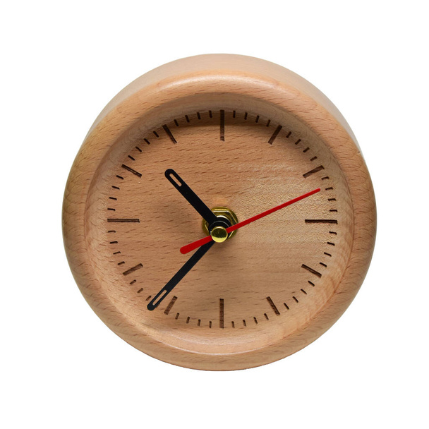 drewniany stół zegar czasu, pojedynczy obiekt izolowany na białym tle - Zdjęcie, obraz