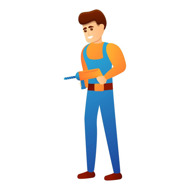 Repairman electric drill icon, cartoon style - Vector, imagen