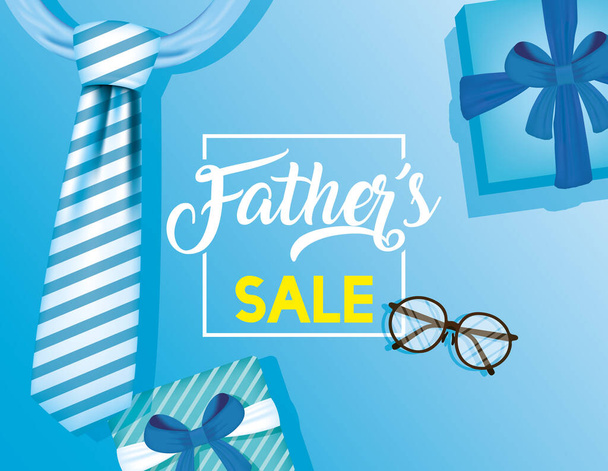 Mutlu Babalar Günü kartı kravat ve hediyelerle - Vektör, Görsel