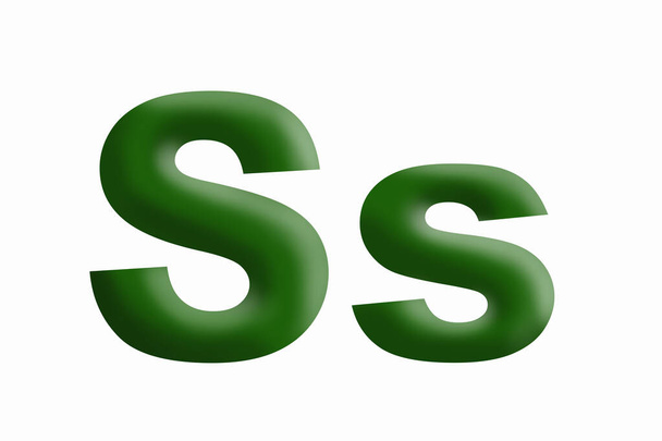 Letra del alfabeto S, letra volumétrica, verde hierba, grande y pequeña
. - Foto, imagen