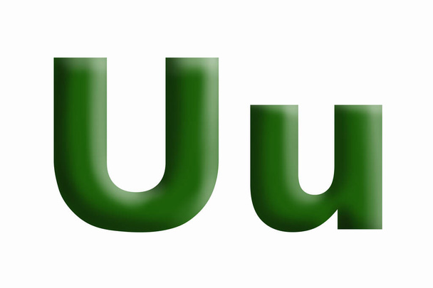 Lettre de l'alphabet U, lettre volumétrique, vert herbeux, grand et petit
. - Photo, image