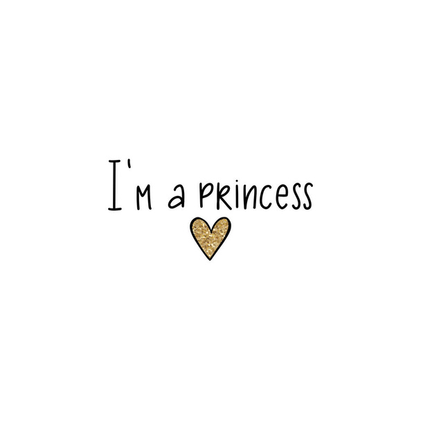Princess lettering, Golden glitter crown. Typographic print for kids or babies. Sparkle Hand writing Calligraphy phrase - Vecteur, image