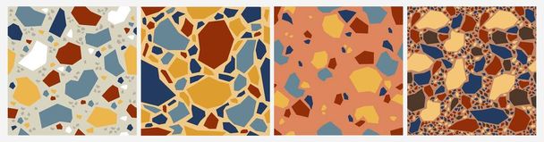 Nahtloses Terrazzo-Mosaik. Abstraktes Steinfliesenmuster, dekorative Marmordekoration. - Vektor, Bild