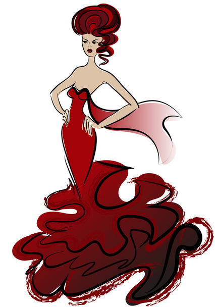 Mujer con un vestido rojo - Vector, imagen