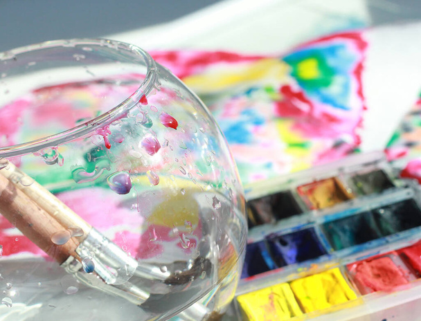 photo of water color art process in creative Studio - Фото, изображение