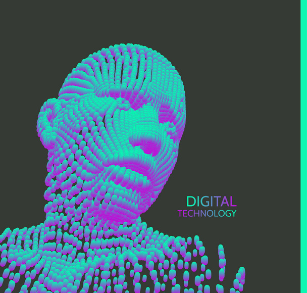 Artificial intelligence concept. Face recognition. Abstract digital human head. Futuristic background. Vector Illustration for advertising, marketing or presentation.  - Vektor, Bild