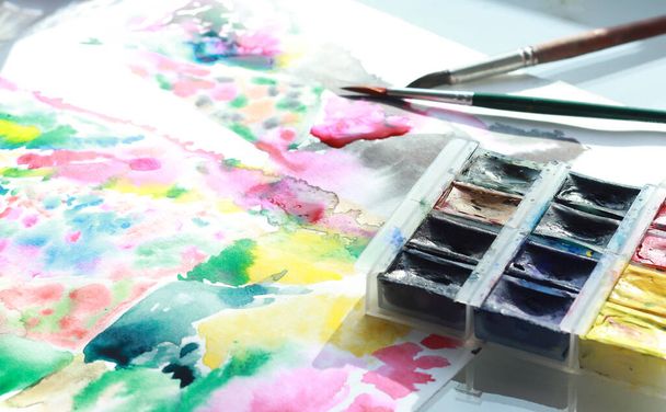 photo of water color art process in creative Studio - Zdjęcie, obraz