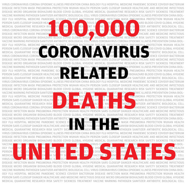 Statistiky kaligrafie zaznamenávající více než 100 000 kauzalit ve Spojených státech amerických v důsledku COVID-19 Coronavirus vektorové ilustrace - Vektor, obrázek