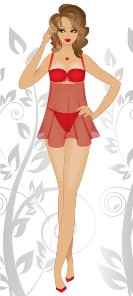 meisje in rood ondergoed - Vector, afbeelding