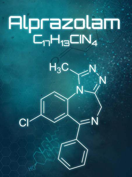 Formula chimica di Alprazolam su uno sfondo futuristico
 - Foto, immagini