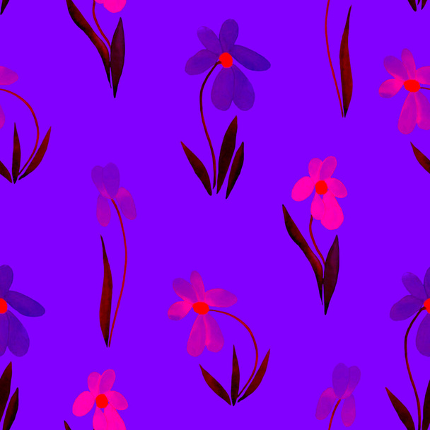 Floral seamless pattern with watercolor flowers. Colorful nature background. Beautiful summer print. For any kind of a design. - Foto, Imagen
