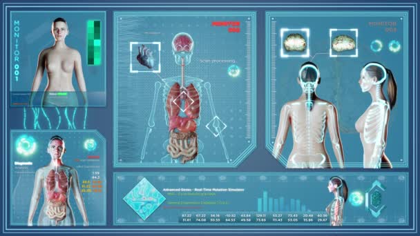 Futuristinen röntgenkuva naisen kehosta
 - Materiaali, video