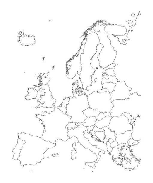 Europa-Karte, Schwarz-Weiß-Detailskizzen von Ländern. - Vektor, Bild