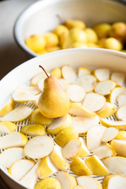 Homemade drying dehydration process of pears close-up - Photo, image