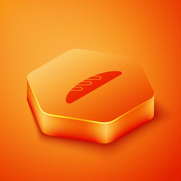Izometrická ikona bochníku chleba izolovaná na oranžovém pozadí. Oranžové šestiúhelníkové tlačítko. Vektorová ilustrace - Vektor, obrázek