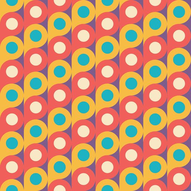 Abstract geometric seamless pattern design. Circles concept background. Website wallpaper. Blue, red, white, pink colors. Mosaic dots ornament graphic structure. Vector illustration.  - Vector, Image