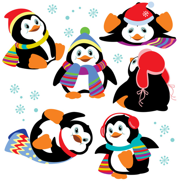 Set with cartoon penguins - Vector, Image