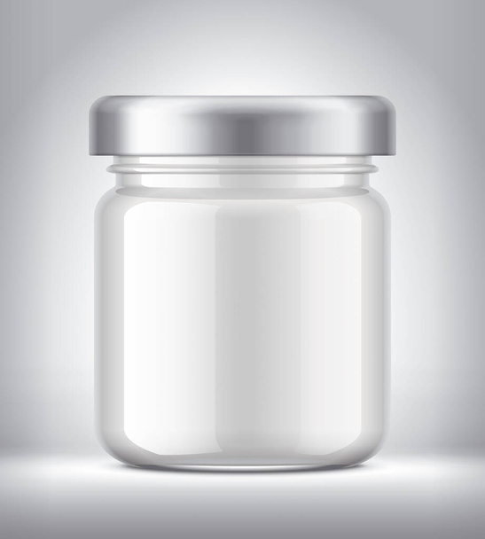 Glass Jar with Dairy Food on Background.  - Фото, зображення