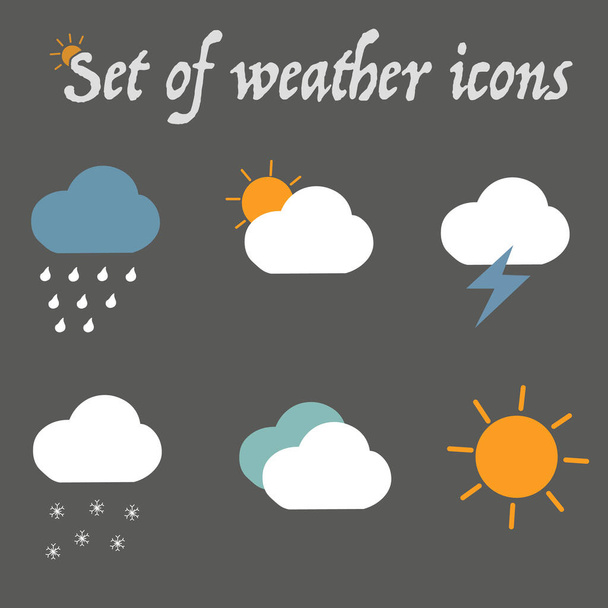 Modern weather icons set. Flat vector symbols on gray background eps - Вектор, зображення
