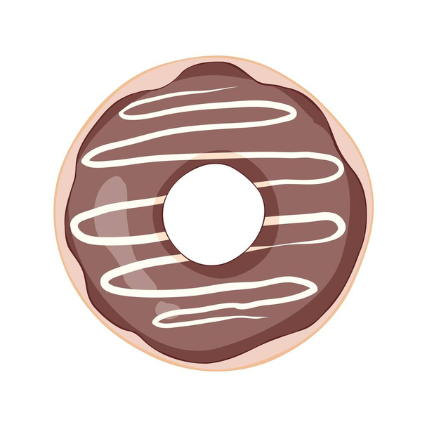 Chocolate glazed doughnut top view for cake cafe decoration or menu design. Vector flat isolated illustration - Vektori, kuva