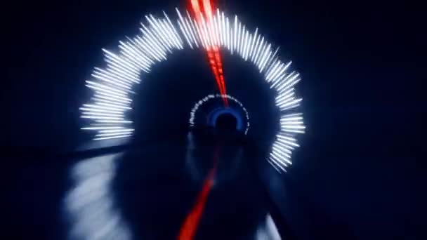 Sert yolları ve parlak neon ışıkları olan bir tünelde ultra hızlı soyut uçuş. Kusursuz 3D döngü oluşturucu - Video, Çekim
