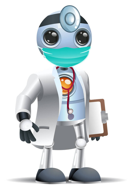 Illustration 3D d'un petit robot médecin prêt à examiner le vaccin covid-19 sur fond blanc isolé
 - Photo, image