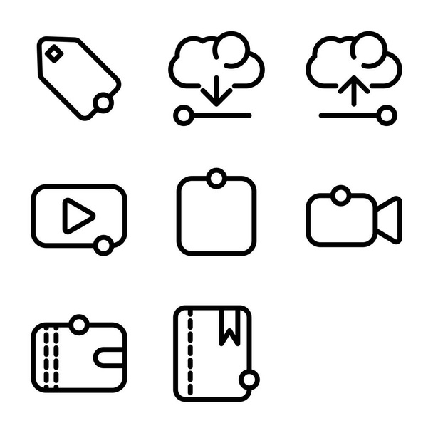 User interface icon including discount, label, price, ui, cloud, data, download, server, upload, film, media, movie, player, approve, check box, tick, camera, record, wallet, payment, money, cash - Vector, Image