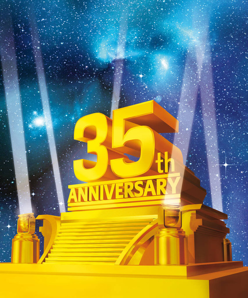 Aniversario del 35 aniversario de oro en la plataforma contra el fondo de la galaxia
 - Foto, Imagen