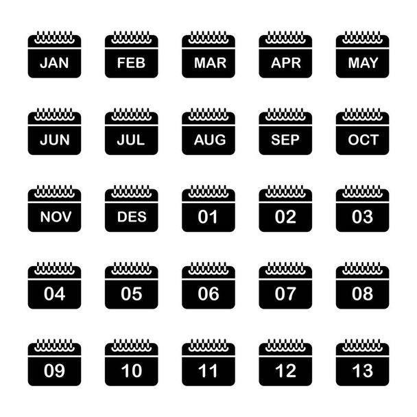 Sada vektorových ikon kalendáře, Černé ilustrace izolované pro grafický a webový design 1 - Vektor, obrázek