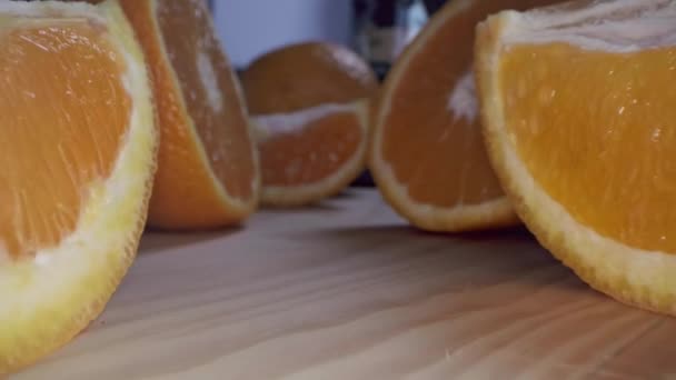 Marco view of oranges fruits. Close up flesh citrus orange. Nature background. - Video