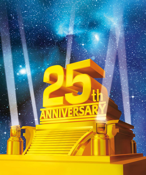 25e anniversaire d'or sur la plate-forme sur fond de galaxie
 - Photo, image