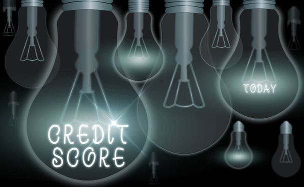 Textzeichen mit Credit Score. Konzeptfotos numerischer Ausdruck, der auf die Kreditwürdigkeit einer Person hinweist. - Foto, Bild
