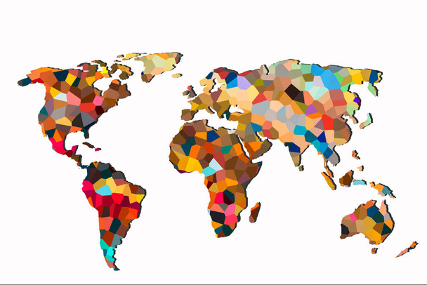 Nagyjából körvonalazott világtérkép színes háttérmintákkal - Fotó, kép