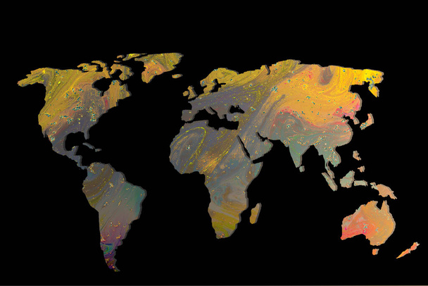 Mniej więcej zarysowana mapa świata z kolorowymi wzorami tła - Zdjęcie, obraz