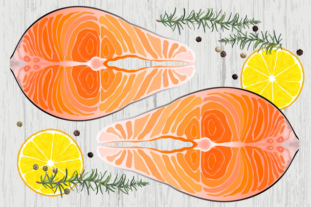 Saumon steak cru poisson rouge illustration vectorielle vue du dessus
 - Vecteur, image