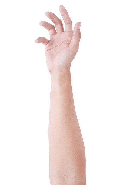 Masculino asiática mano gestos aislados sobre el fondo blanco. Acción de agarre suave
. - Foto, Imagen