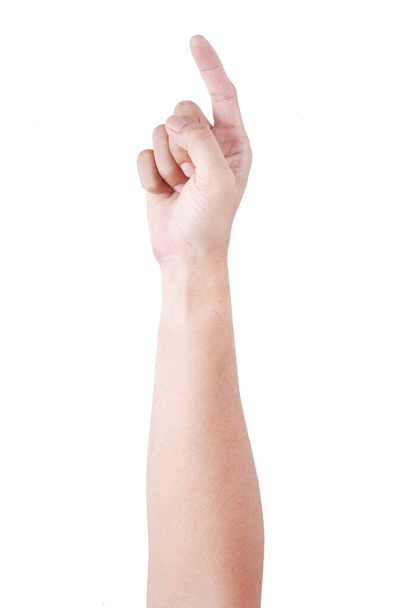 Männliche asiatische Handgesten isoliert über dem weißen Hintergrund. Visuelle Touch-Aktion. - Foto, Bild
