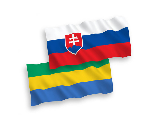 Bandeiras de onda de tecido vetorial nacional da Eslováquia e Gabão isoladas em fundo branco. Proporção de 1 a 2
. - Vetor, Imagem